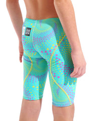 Arena Boys Powerskin ST Next Limited Edition jammer in Fireflow Seaglass with sleek design and compression fit for competitive swimming.