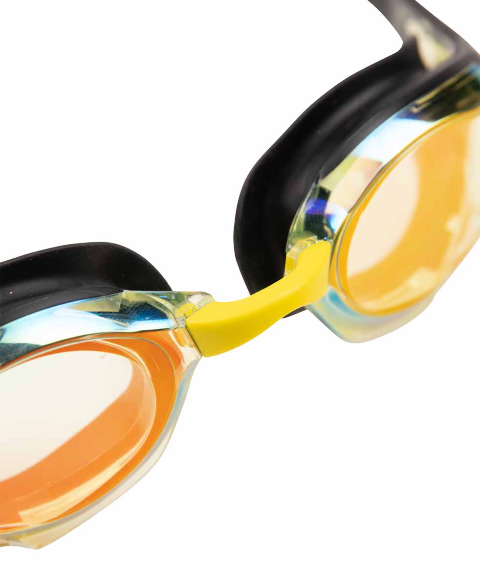 Arena Cobra Edge Swipe Mirror goggles in yellow copper and black with mirrored lenses and sleek design.