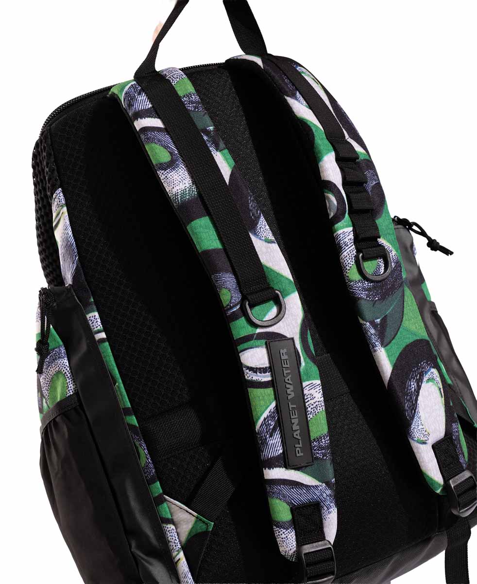 Arena One Go Allover Backpack 45L with Kente pattern, featuring multiple compartments and adjustable straps for daily use.
