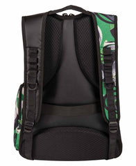 Arena All Set Allover Backpack 45L with Kente pattern, featuring multiple compartments and adjustable straps for versatile carry.