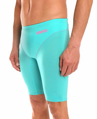 Arena men's Powerskin Impulso limited edition pink jammer swimsuit with sleek water and shocking pink design.
