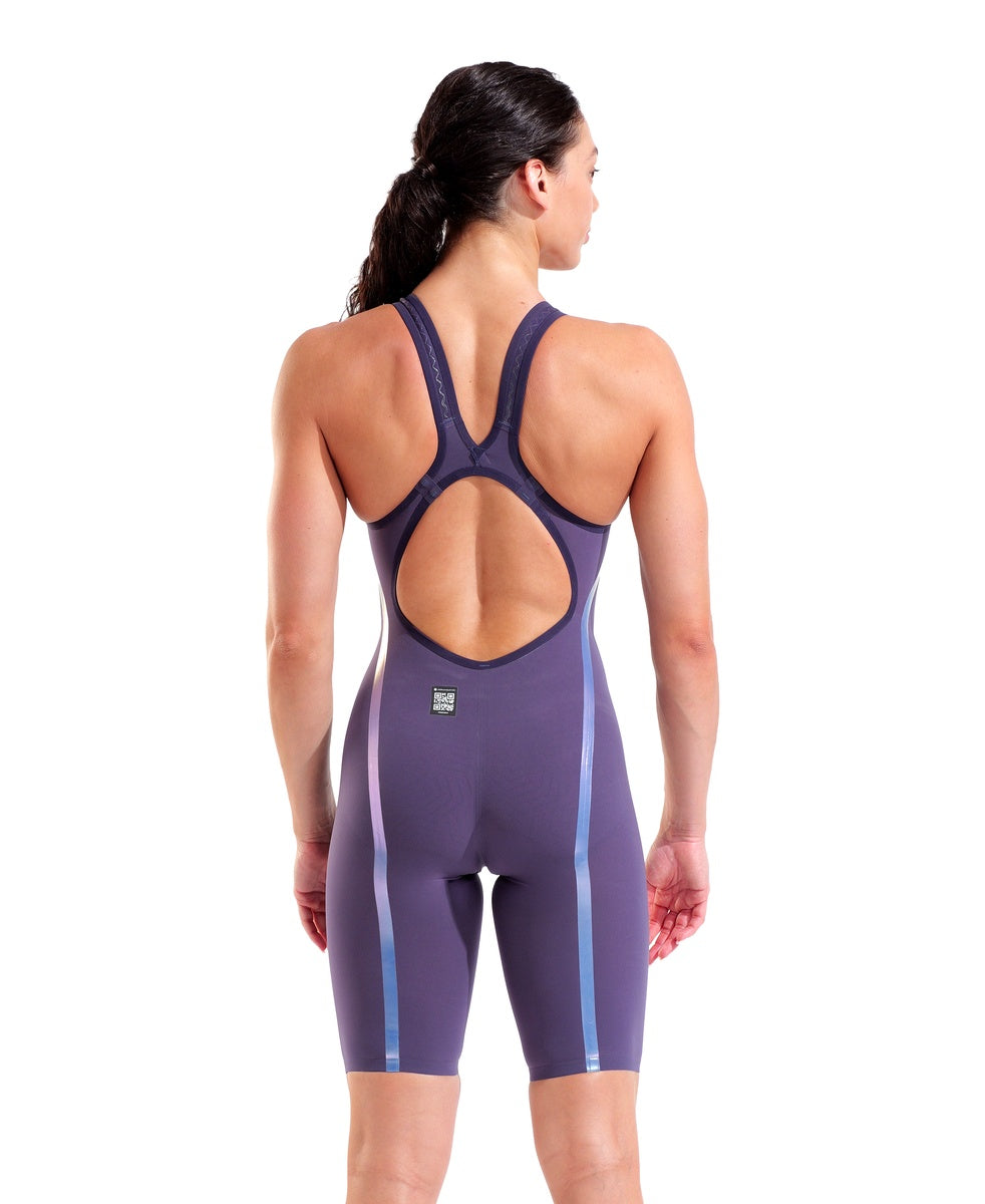 Arena Women's Powerskin Veloce Midnight Chrome kneesuit in midnight blue, form-fitting swimwear for competitive swimmers.
