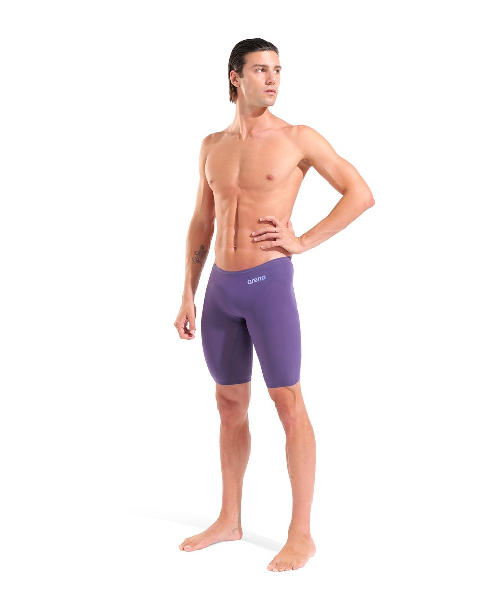Arena Mens Powerskin Veloce midnight blue jammer with chrome accents, designed for competitive swimming.