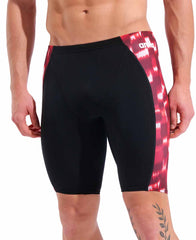 Arena men's Wave swim jammer in black with red accents, featuring a sleek, tight-fitting design for competitive swimming.