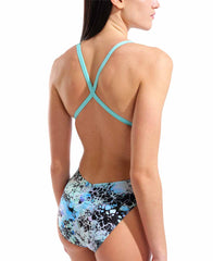 Arena women's Earth View X criss-cross back swimsuit in water multi, featuring a stylish design and supportive fit.