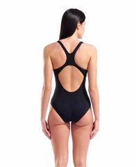 Arena women's Peacock Swim Pro Back swimsuit in pink and black, featuring a stylish design and supportive fit.