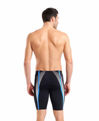 Arena men's black and white swim jammer, tight-fitting athletic swimwear with logo, designed for competitive swimming.