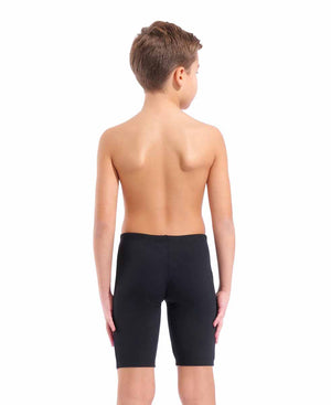 Black and multi-colored Arena boys' loud swim jammer, stretchy swimwear with bold design, ideal for competitive swimming.