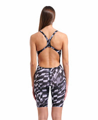 Arena women's Wave full body swimsuit kneesuit in black, featuring sleek design and athletic fit for competitive swimming.