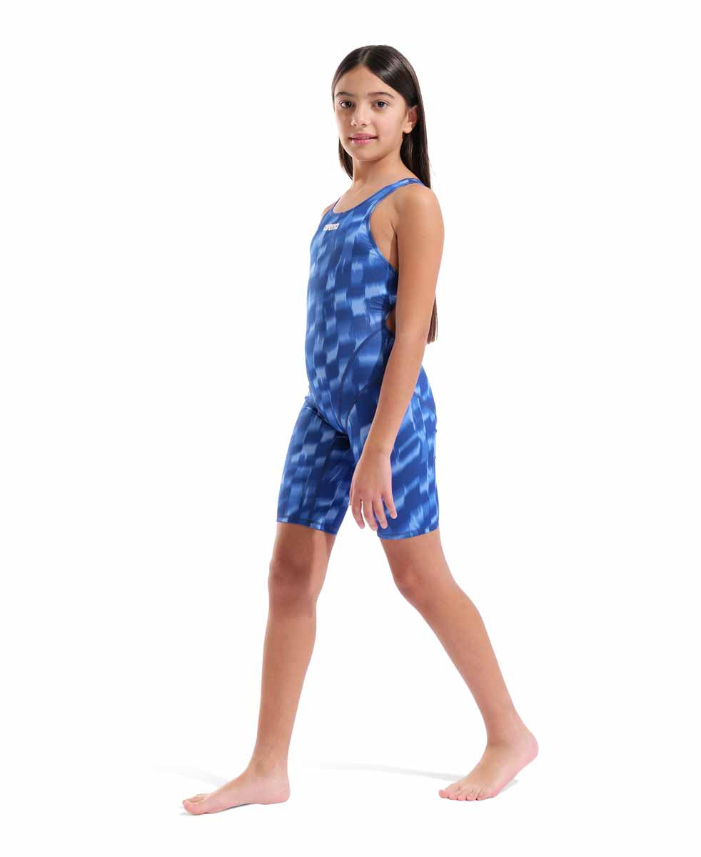 Arena Girls Wave Full Body Swimsuit kneesuit in Team Royal, featuring a sleek design and full coverage for young swimmers.