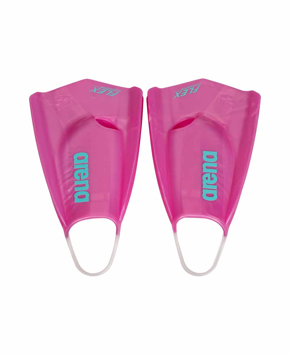 Arena Powerfin Pro Flex shimmered pink fins for swimming, featuring a flexible design and streamlined shape for performance.