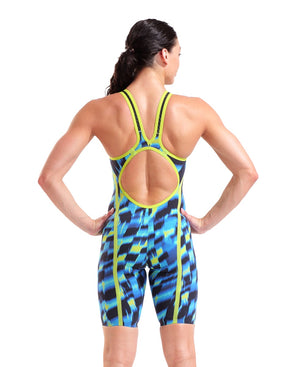 Arena Womens Powerskin Air 3 open back kneesuit in aqua gleam, featuring sleek design and high-performance swimwear for women.