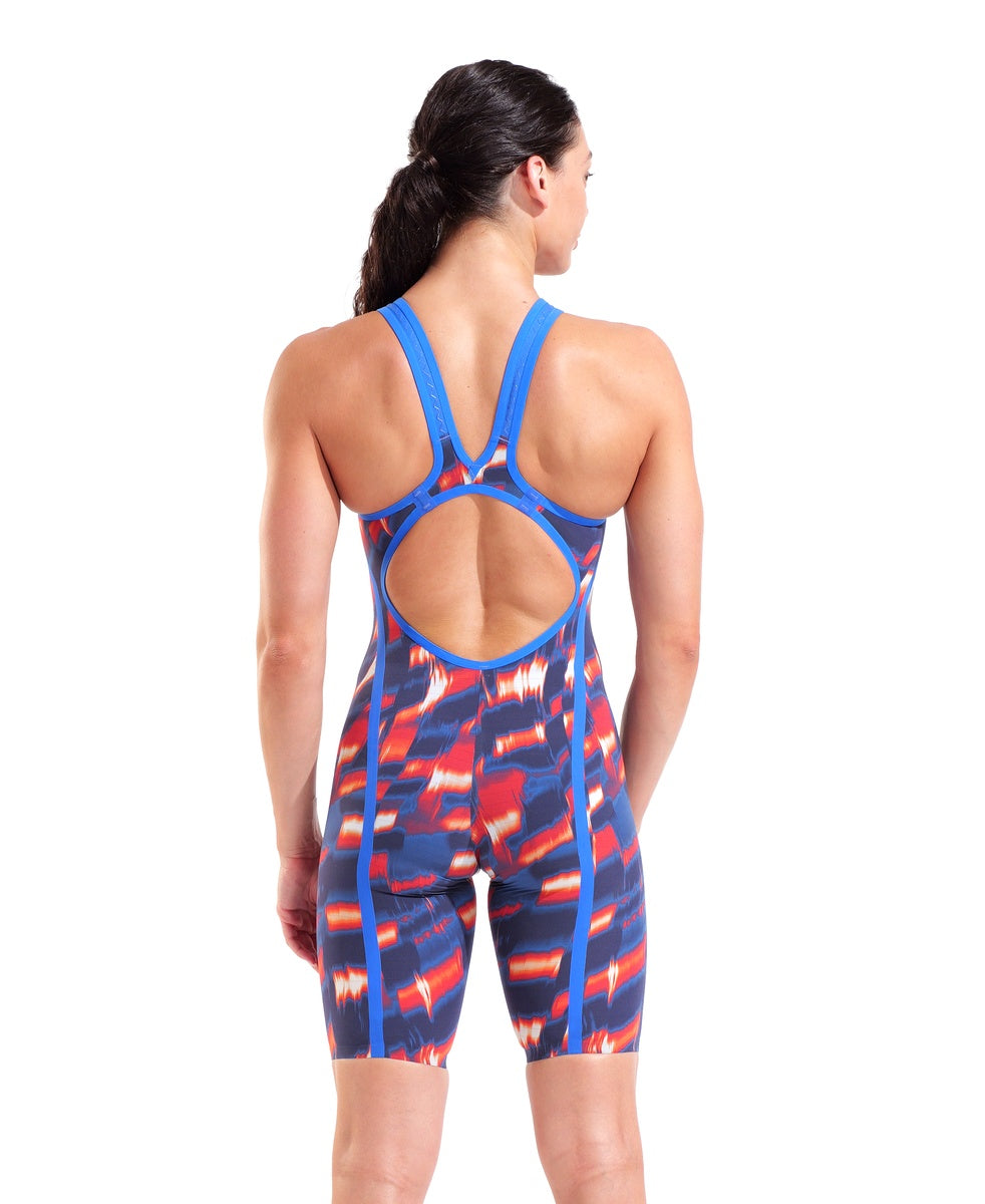 Arena Women's Powerskin Air 3 open back aqua gleam limited edition kneesuit in red, white, and blue, designed for competitive swimming.