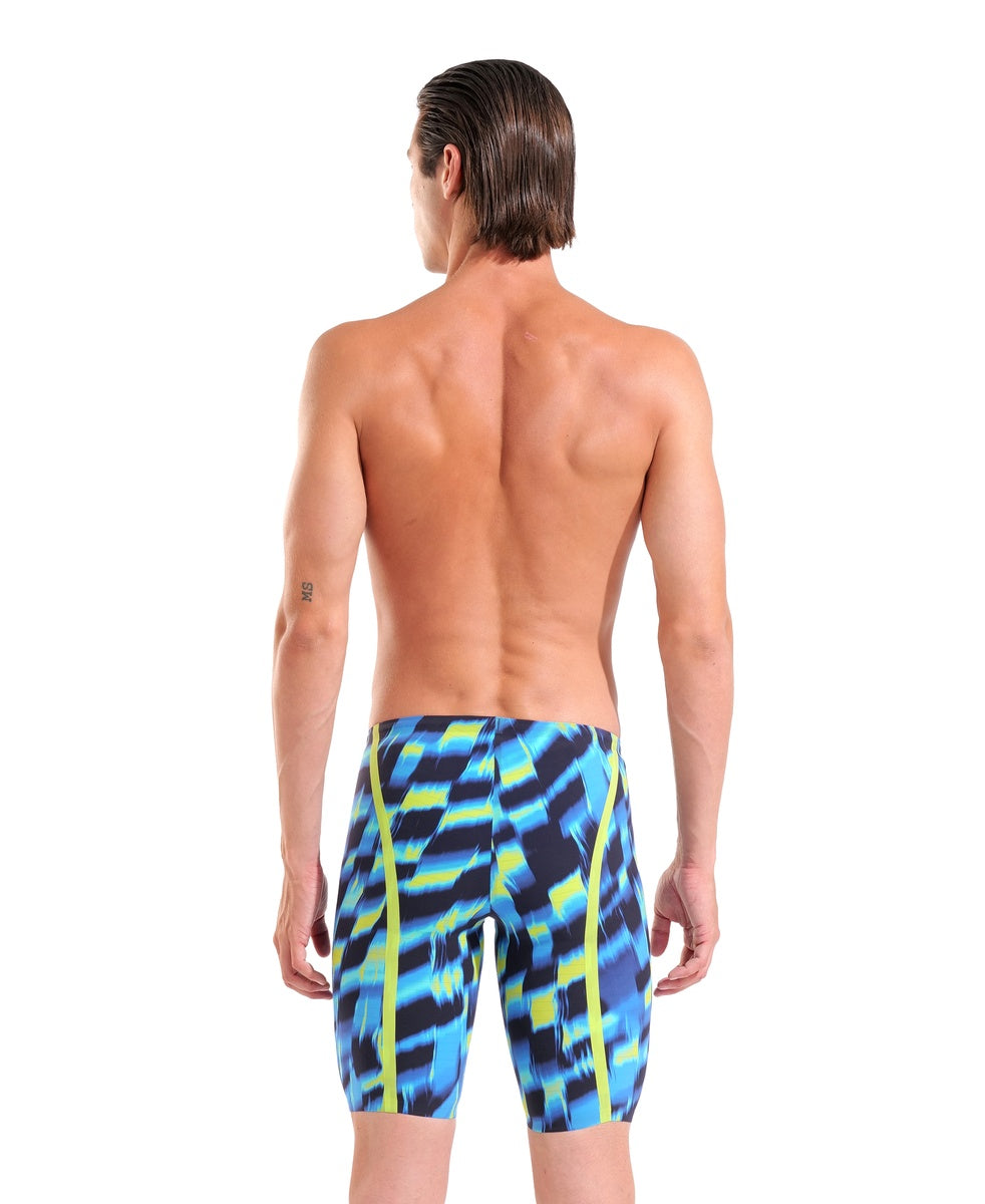 Arena men's Powerskin Air3 Aqua Gleam limited edition swim jammer in blue and silver with sleek, aerodynamic design.