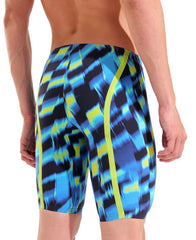 Arena men's Powerskin Air3 Aqua Gleam limited edition jammer swimsuit with sleek aqua and gleam design, close-up view of the fabric.