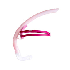Finis Stability Snorkel in orchid color, with adjustable strap and dry-top design for comfortable underwater breathing.