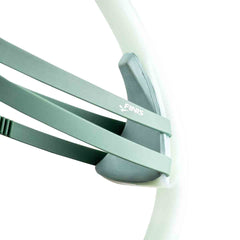 Finis Stability Snorkel in sage color, showing the ergonomic mouthpiece and adjustable head strap for comfortable swimming.