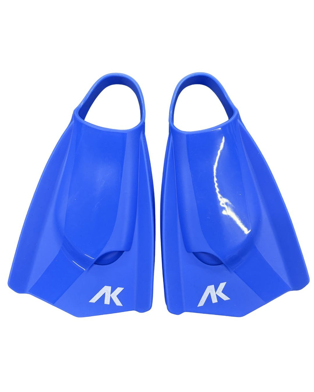 Royal blue AK Training Fins by Allens Swimwear, designed for swim training, shown in a side view with textured rubber foot pockets.