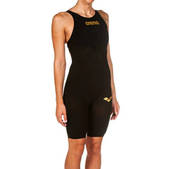 Black Arena Women's Carbon Air2 kneesuit with sleek design and fitted construction for swimming performance.