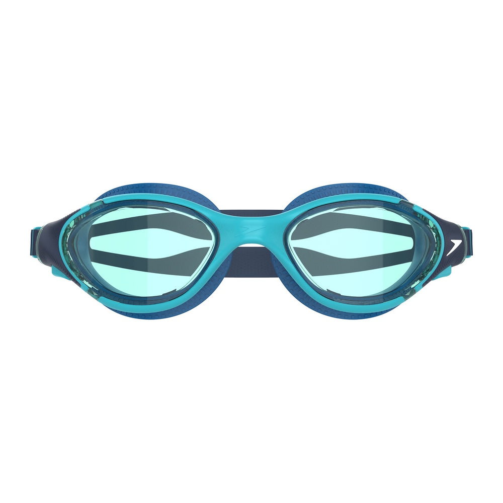 Speedo Biofuse 2.0 goggles in coastal teal and jade with adjustable straps and clear lenses for comfortable swimming.