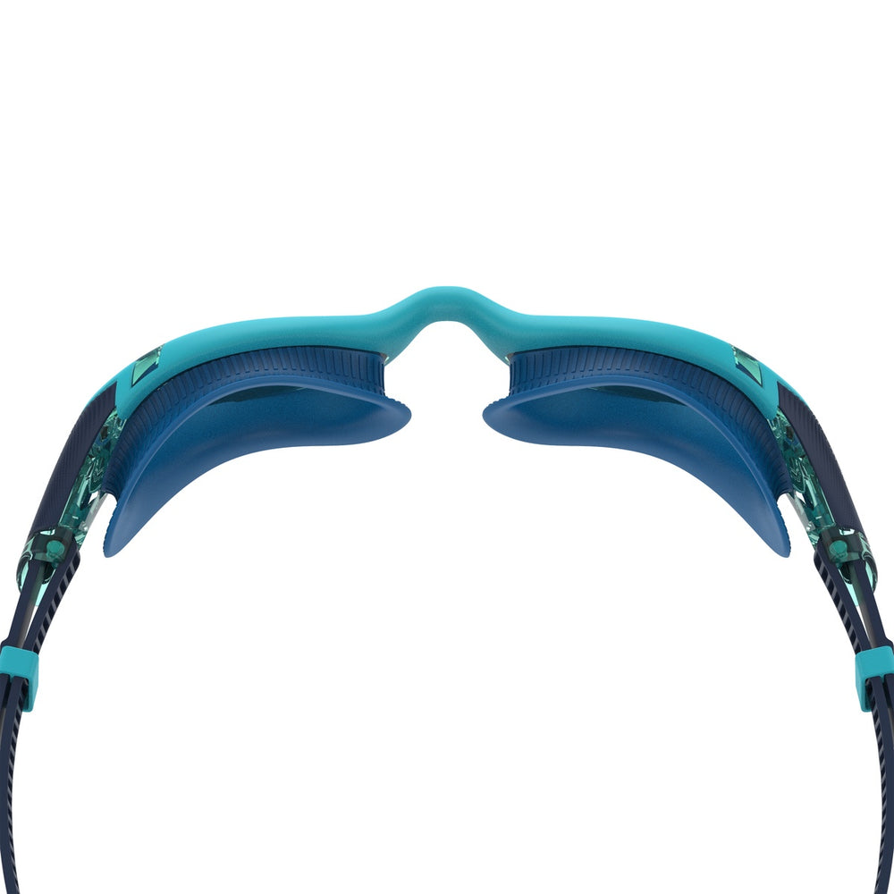 Speedo Biofuse 2.0 swimming goggles in coastal teal and jade with adjustable straps and clear lenses.