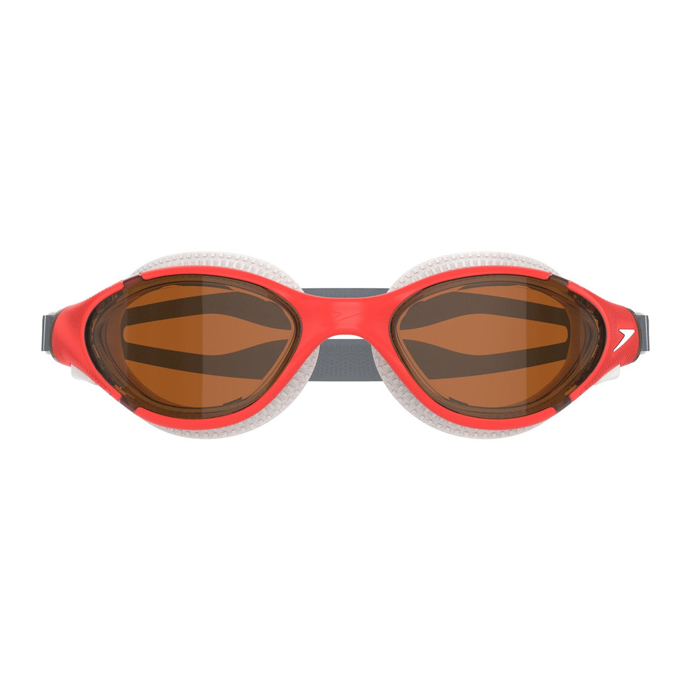 Speedo Biofuse 2.0 heat amber swimming goggles with adjustable strap and clear lenses for comfortable water visibility