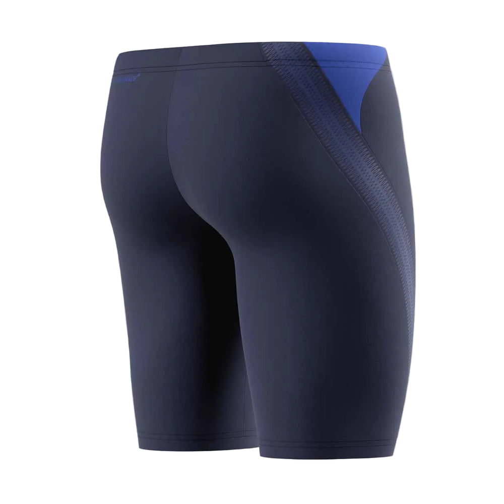 Speedo men's Hyperboom Splice jammer swimwear in peacoat and deep sapphire with a sleek, sporty design.