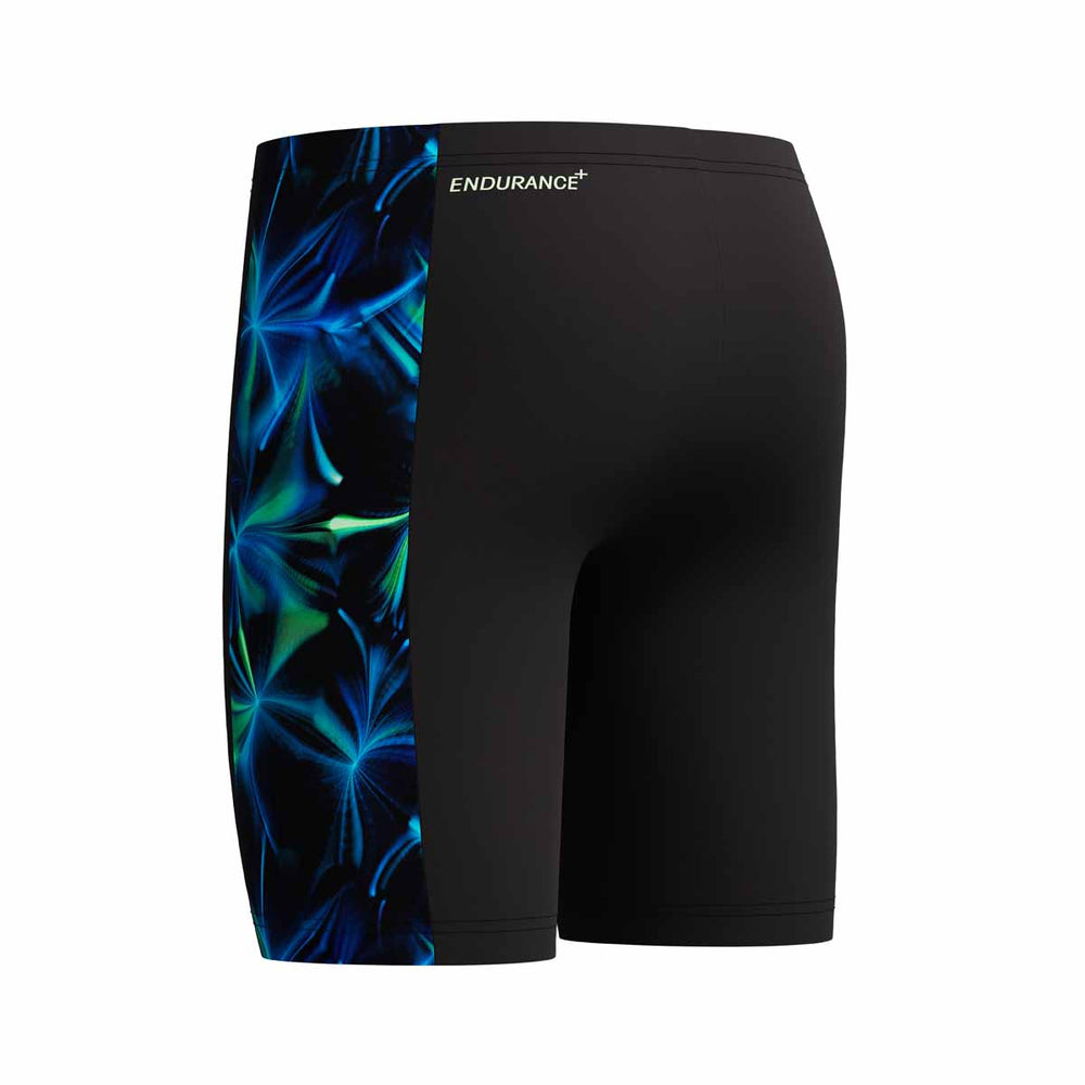 Speedo boys' digital panel jammer in anthracite and pale clover, featuring a sleek, streamlined design for competitive swimming.