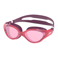 Speedo Women's Biofuse 2.0 Mirror Goggles with Guava, Steel, and Punch Mirror lenses, featuring sleek, adjustable straps and reflective lenses.
