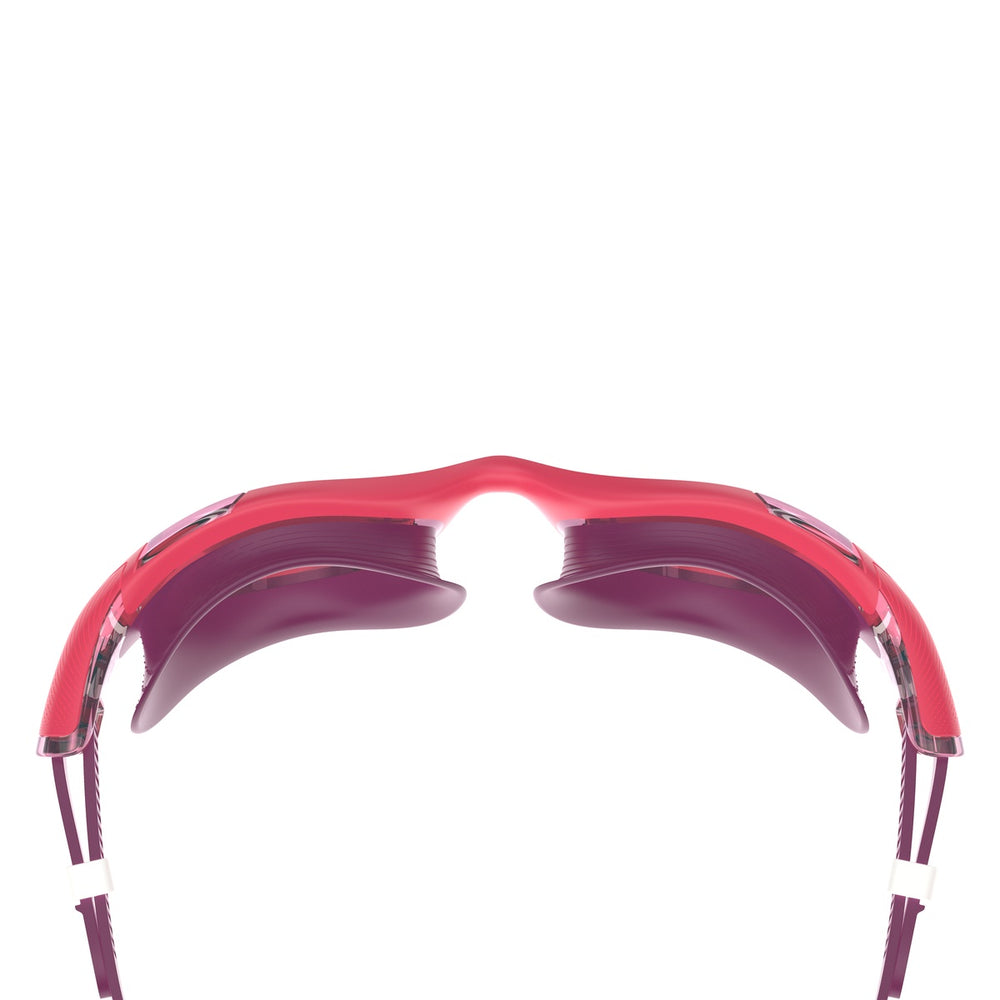 Speedo Women's Biofuse 2.0 Mirror Goggles in Guava, Steel, and Punch Mirror with reflective lenses and adjustable strap
