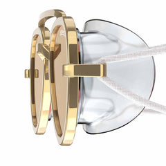 Speedo Sunny G Mariner mirrored goggles with gold, bronze, and crimson tint, featuring adjustable straps and reflective lenses for swimming.