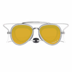 Speedo Kids Sunny G Mariner mirrored swimming goggles in silver, bronze, and gold with adjustable straps and reflective lenses.