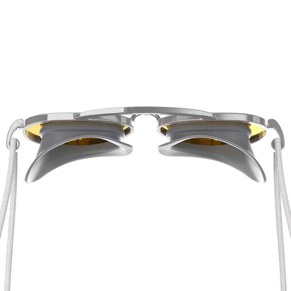 Speedo kids Sunny G Mariner mirrored goggles with silver, bronze, and gold mirror lenses, designed for swimming.