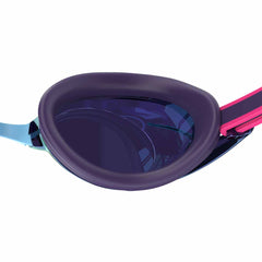 Speedo Vanquisher 3.0 mirrored goggles in Acai Purple, Smoke, and Iris Mirror, featuring a sleek, low-profile design for competitive swimming.