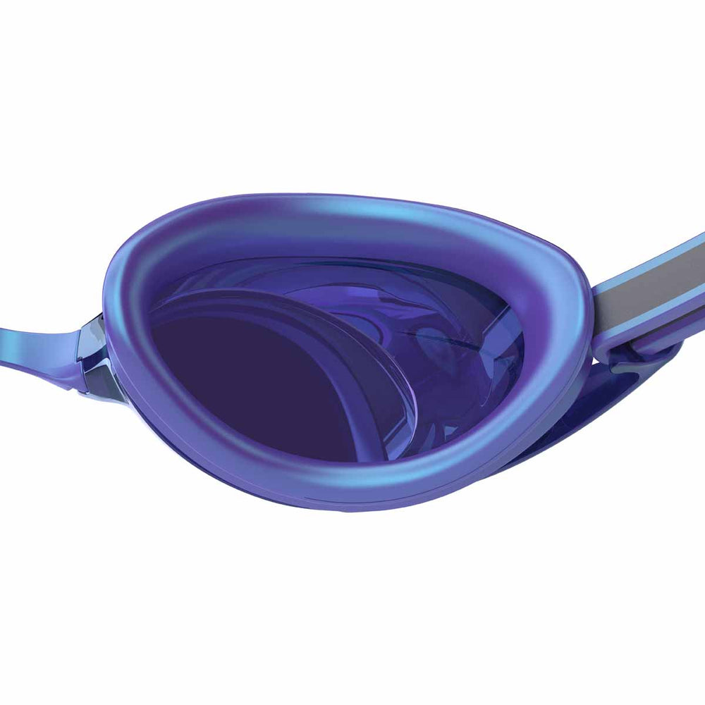 Speedo Vanquisher 3.0 mirrored goggles in dusk purple, iridescent midnight purple, and matte iris mirror ultra violet, showing the sleek design.