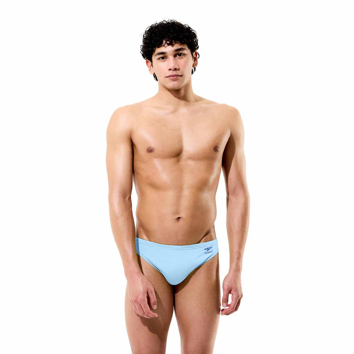 Speedo men's solid brief swimwear in blue, featuring a classic design and snug fit for comfortable swimming.