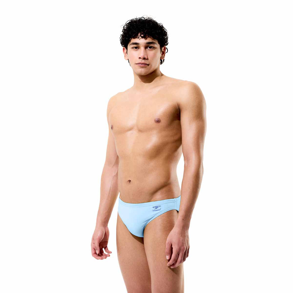 Speedo men's solid brief swimwear in navy, featuring a snug fit and classic design, ideal for swimming and water activities.
