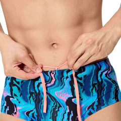 Speedo men's printed 13.5cm brief in canyon ombre and black, featuring a comfortable fit and vibrant design.