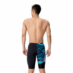 Speedo men's printed jammer swimsuit with canyon ombre and black design, featuring sleek swimwear for competitive swimming.