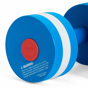 Speedo blue and white aquatic fitness dumbbell with ergonomic grip, designed for water exercise and aquatic workouts.