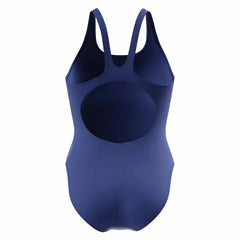 Speedo women's Hyperboom placement muscleback swimsuit in Night Watch and Glacier Blue, featuring a sleek, athletic swimwear design.
