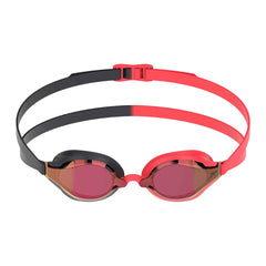Speedo Fastskin Speed Socket 2.0 mirror goggles in black, smoke, and crimson mirror with adjustable straps and reflective lenses.