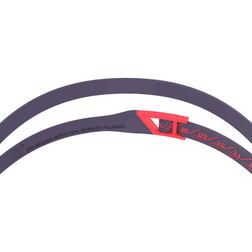 Speedo Fastskin Pure Focus mirrored goggles in regal red with smoke lenses, designed for swimming and eye protection.