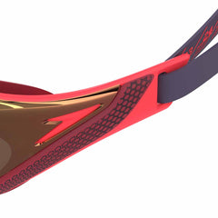 Speedo Fastskin Pure Focus mirrored swim goggles in regal red with smoke lenses, designed for competitive swimming.