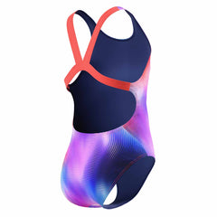 Speedo Girls Print Leaderback Swimsuit - Post It Pink
