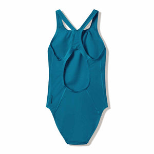 Speedo Women's Endurance+ Medalist Swimsuit in Teal Abyss featuring a sleek, supportive design for competitive swimming.