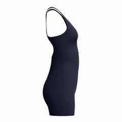 Speedo women's Endurance+ legsuit in true navy, close-up of sleek, fitted swimsuit designed for swimming and training.