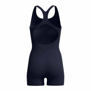 Speedo Women's Endurance+ Legsuit in True Navy, close-up showing sleek swimwear design and durable fabric for competitive swimming.