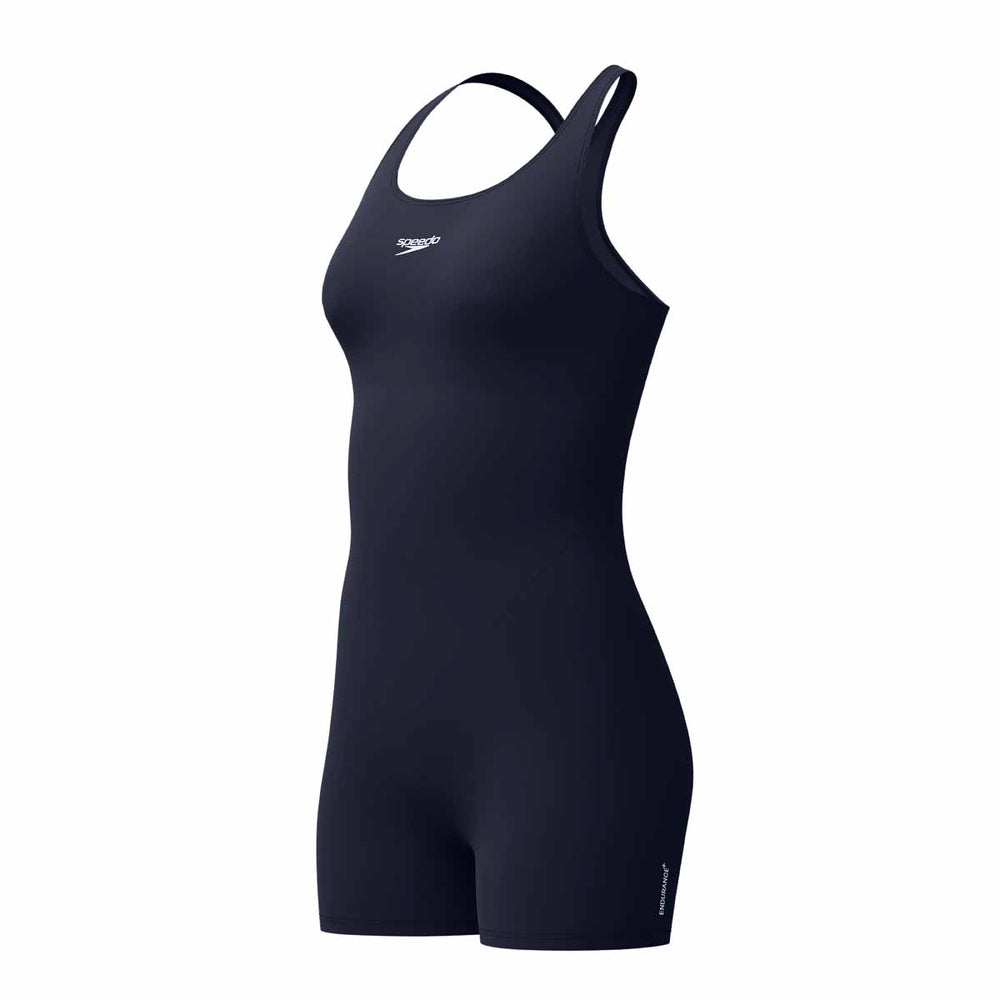 Speedo women's Endurance+ Legsuit in True Navy, featuring a sleek, fitted design for swimming and water sports.