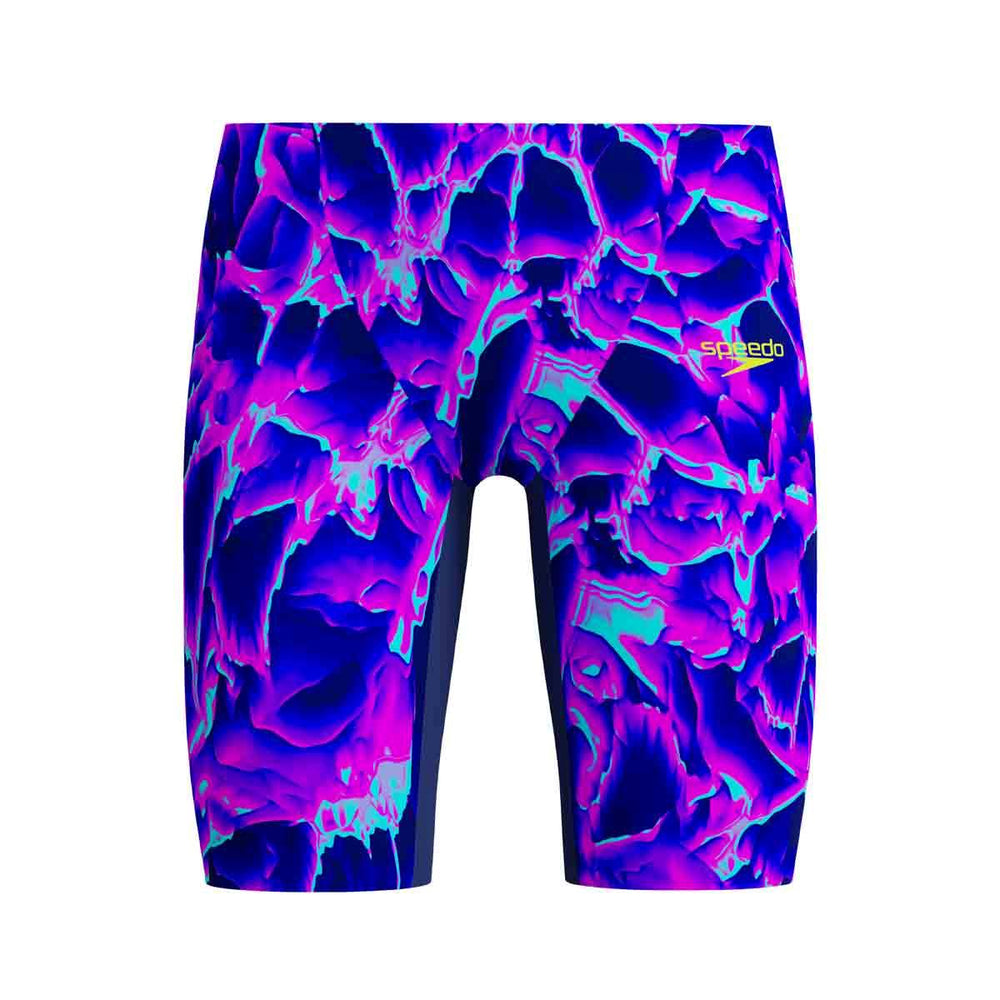 Speedo Fastskin Junior Endurance+ Max high-waisted jammers in Cave Current and Neon Jelly with a sleek, sporty design.